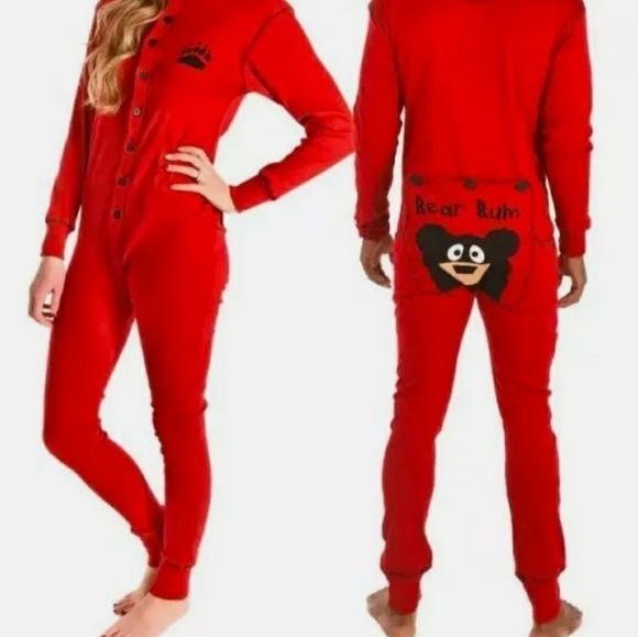 Lazy One Red Flapjacks Pajamas Adult XS  Onesie Bear Bottom - Picture 1 of 8